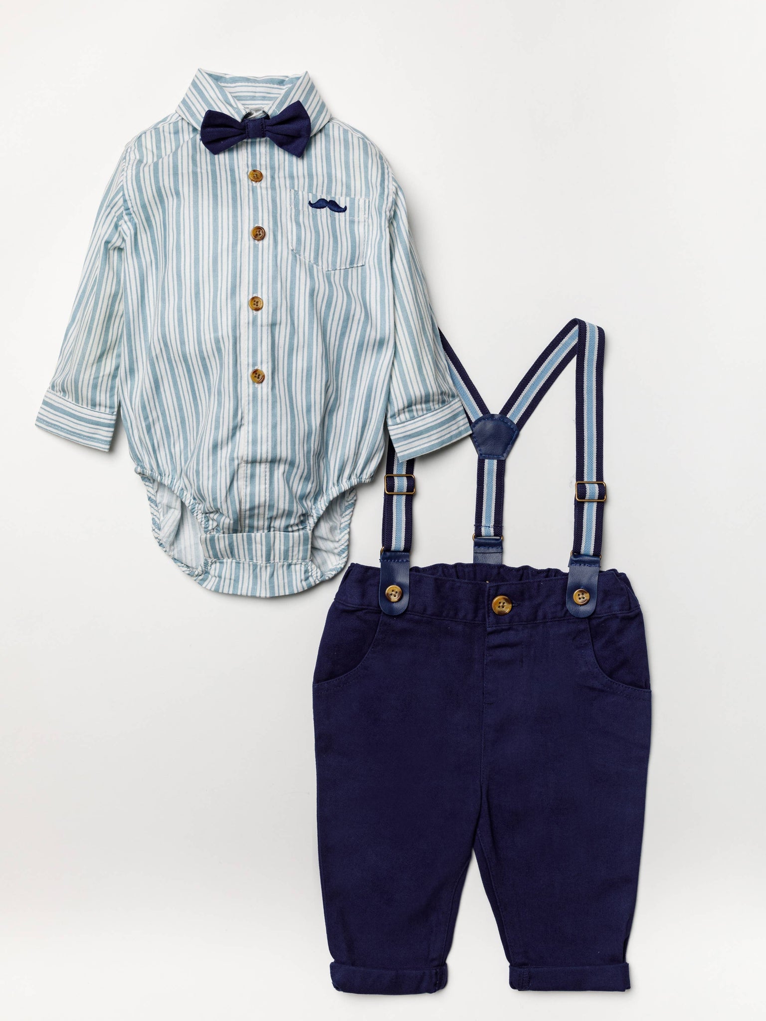 Shirt Style Bodysuit, Trousers, braces, and Bowtie: Blue
