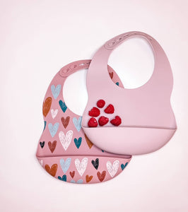 Baby Bibs (2 Pack) - Hearts and Dusty Rose